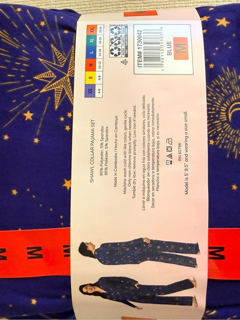 NEW-Room Service Women's Shawl Collar Lounge Pajama Set Blue Celestial Star/Moon - Picture 14 of 14